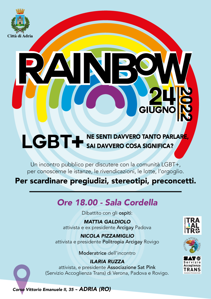 RAINBOW – Venerdì 24 giugno dalle 18:00 presso Sala Cordella – Città di  Adria